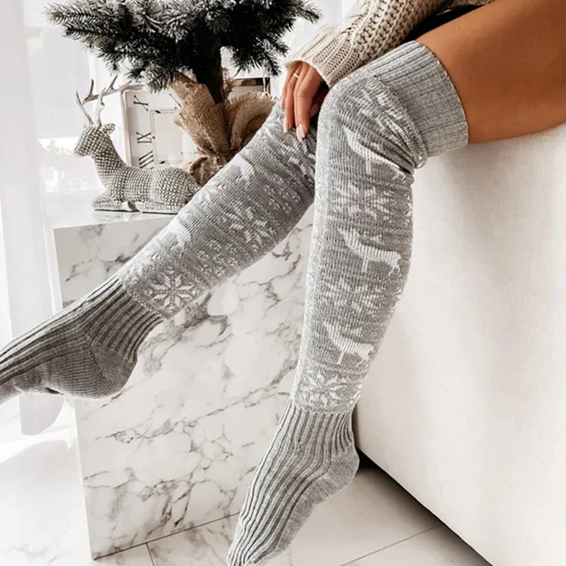 Women's Elk & Snowflake Knit Thigh-High Socks - Image 10