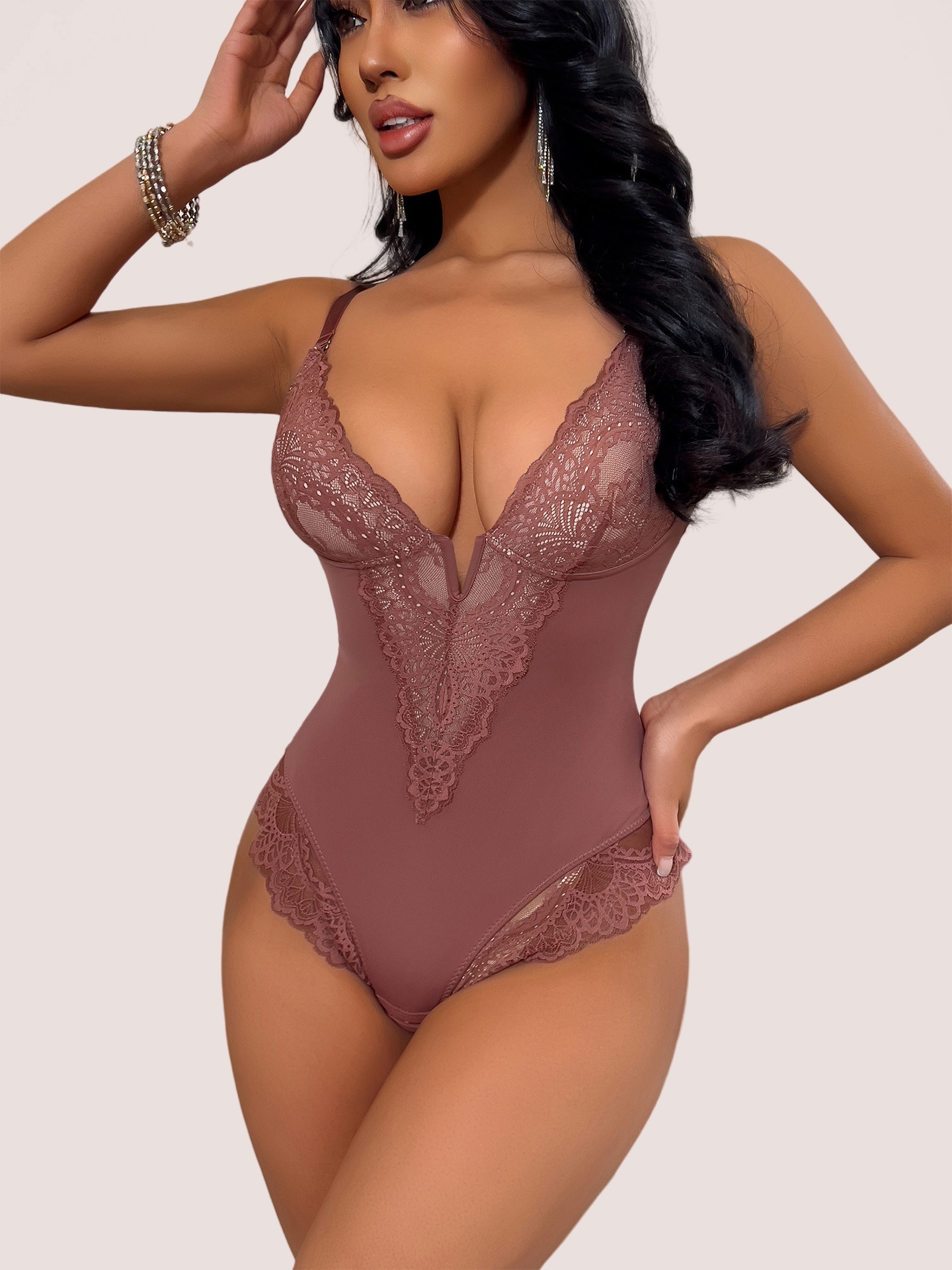 Women's Lace-Trim Sculpting Bodysuit - Image 5