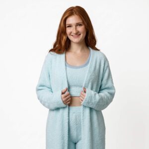 Velvethappiness Cozy 3-Piece Cute Loungewear Pajama Set for Women Light blue 01
