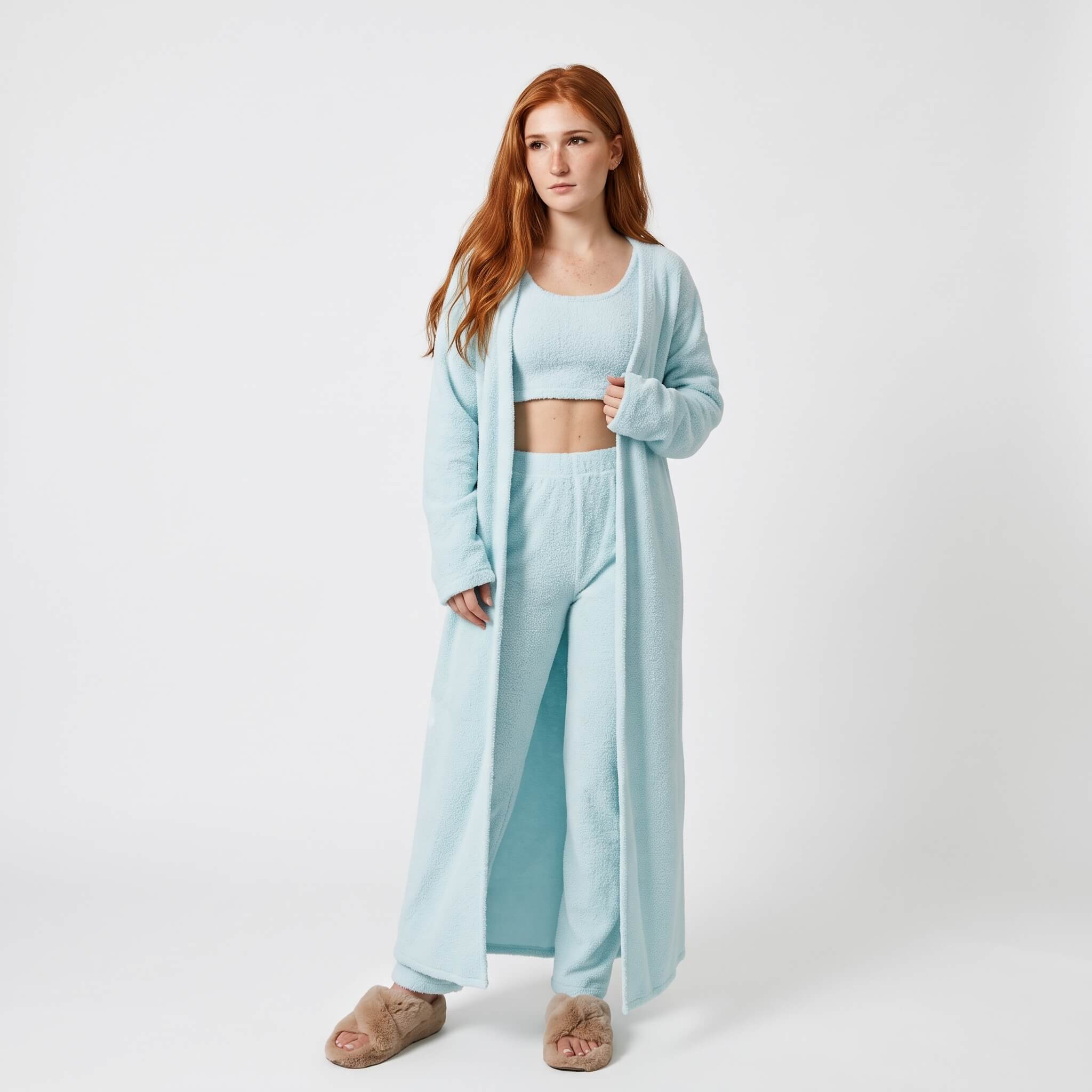 Velvethappiness Cozy 3-Piece Cute Loungewear Pajama Set for Women Light blue 01