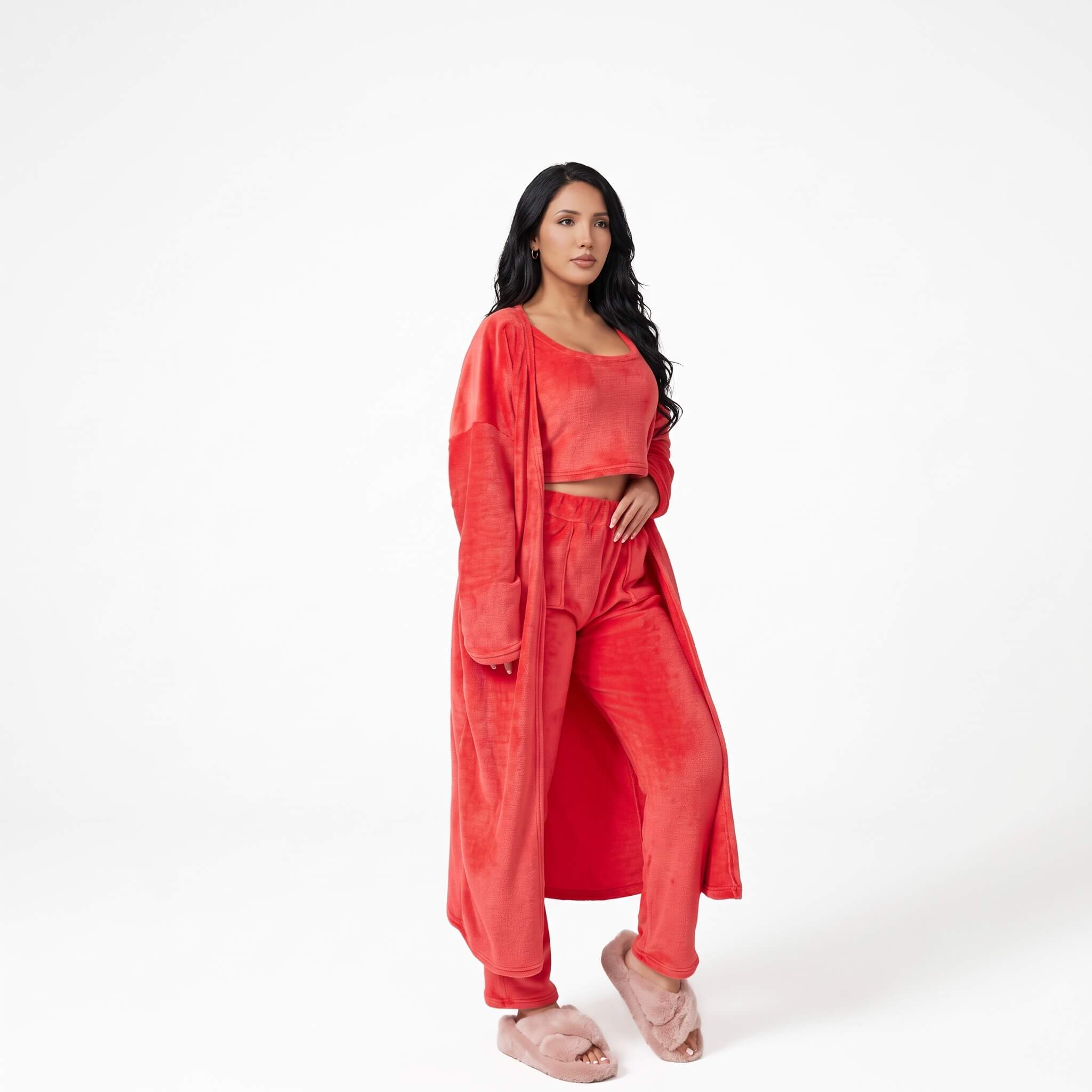 Velvethappiness Cozy 3-Piece Cute Loungewear Pajama Set for Women Red 01