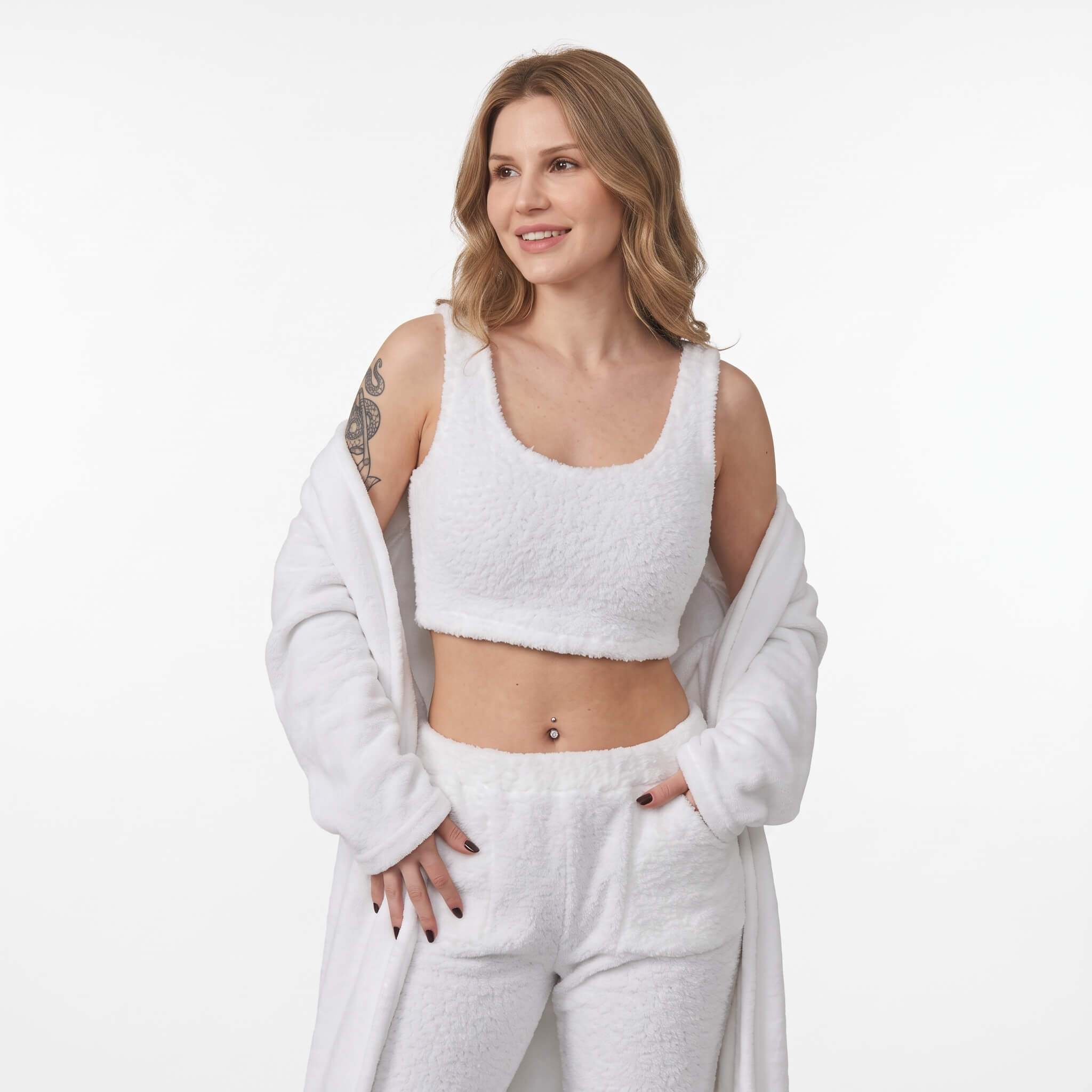 Velvethappiness Cozy 3-Piece Cute Loungewear Pajama Set for Women White 03