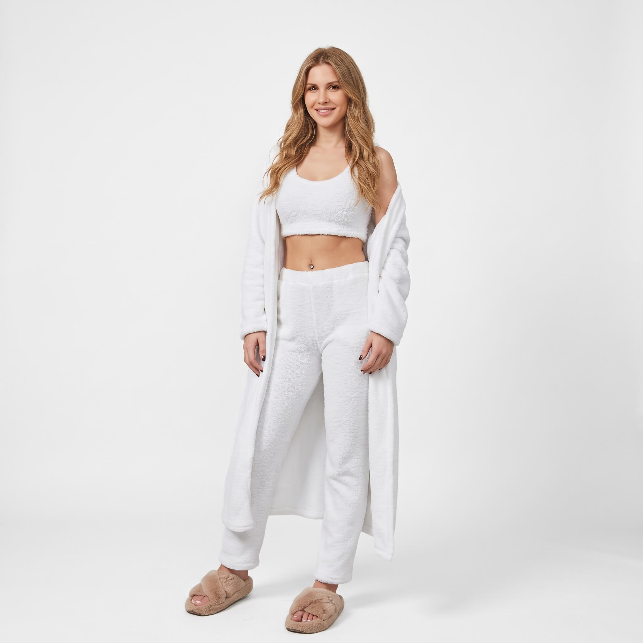 Velvethappiness Cozy 3-Piece Cute Loungewear Pajama Set for Women White 06