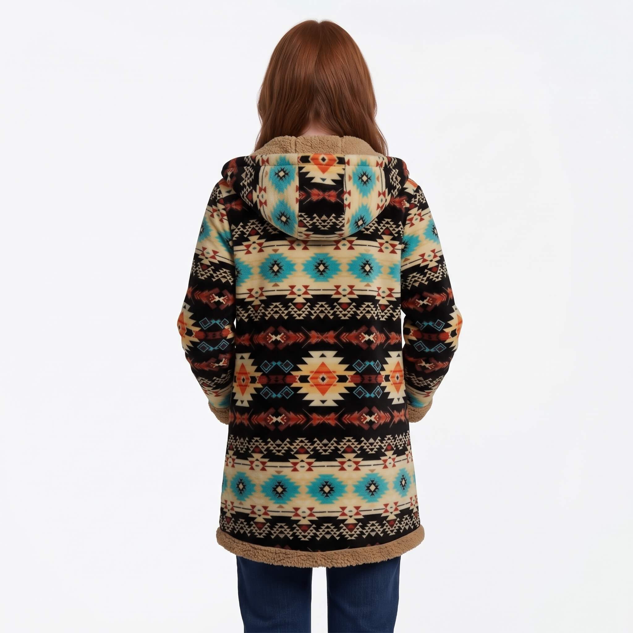 Women’s Boho Patchwork Fleece-Lined Hooded Coat Brown 02