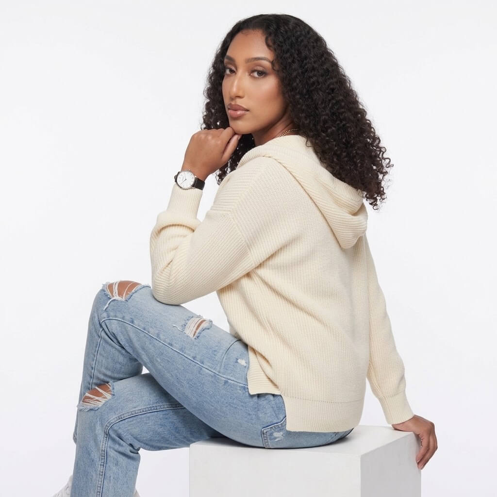 Women's Knit Hooded Henley Sweater - Image 2