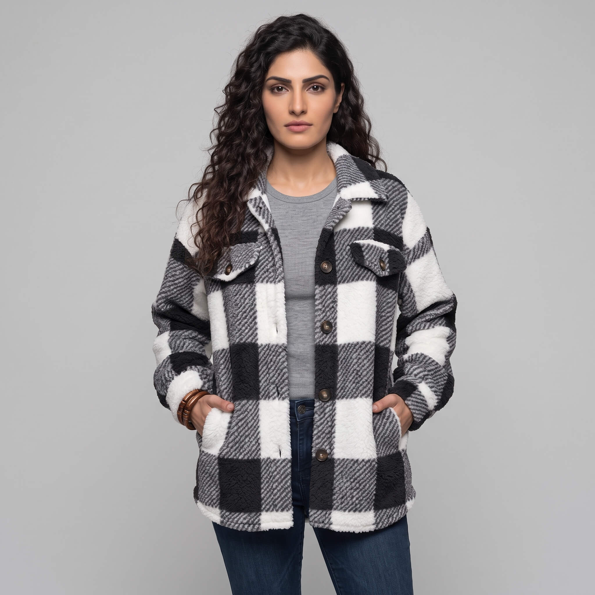 Women's Plaid Teddy Fleece Shacket - Image 6