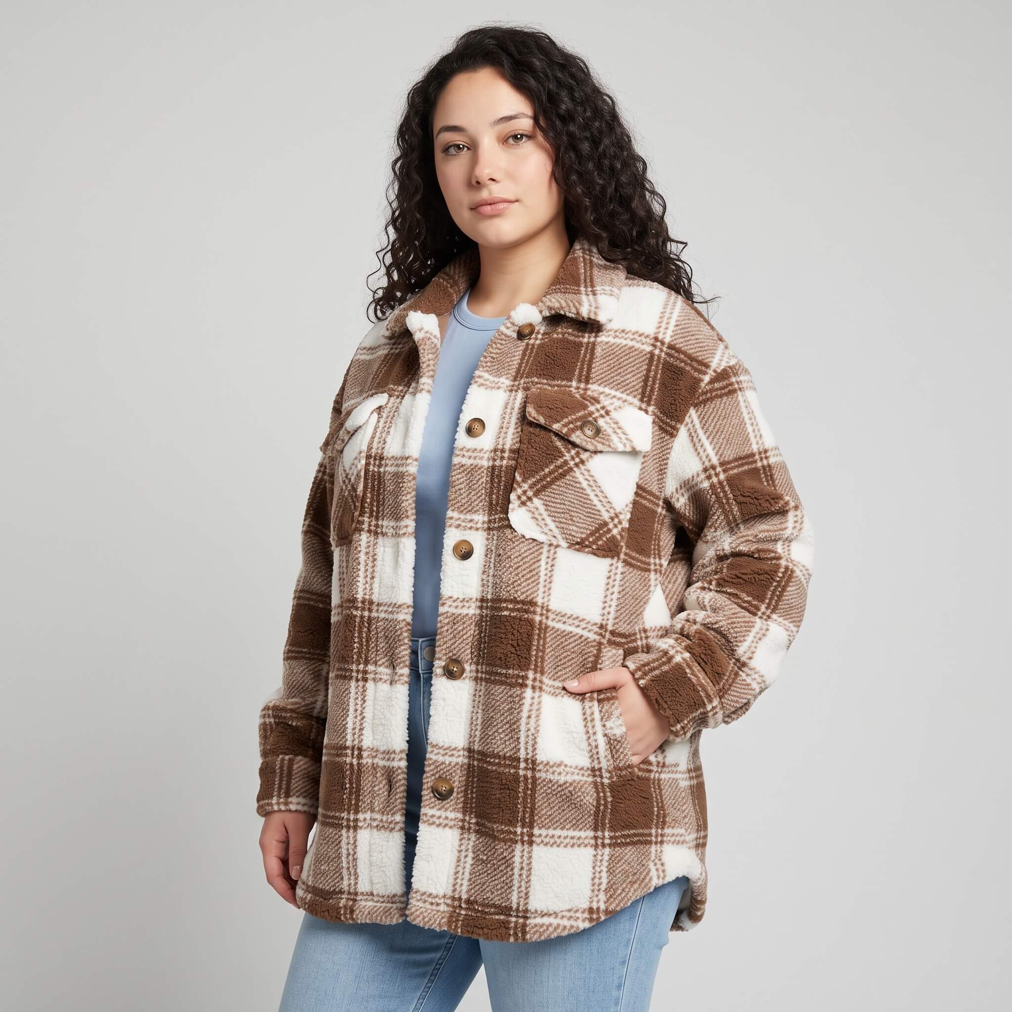 Women's Plaid Teddy Fleece Shacket - Image 5