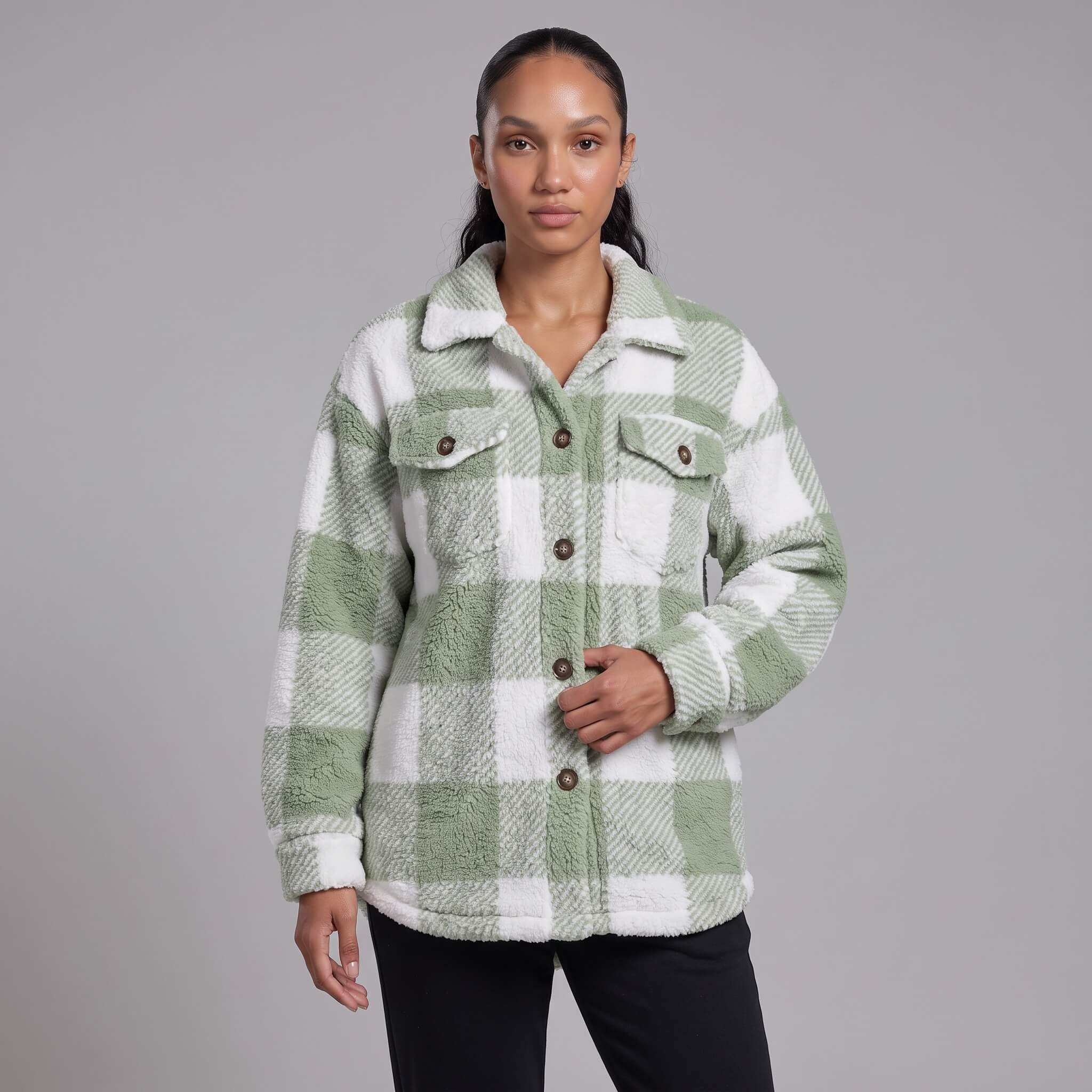 Women's Plaid Teddy Fleece Shacket