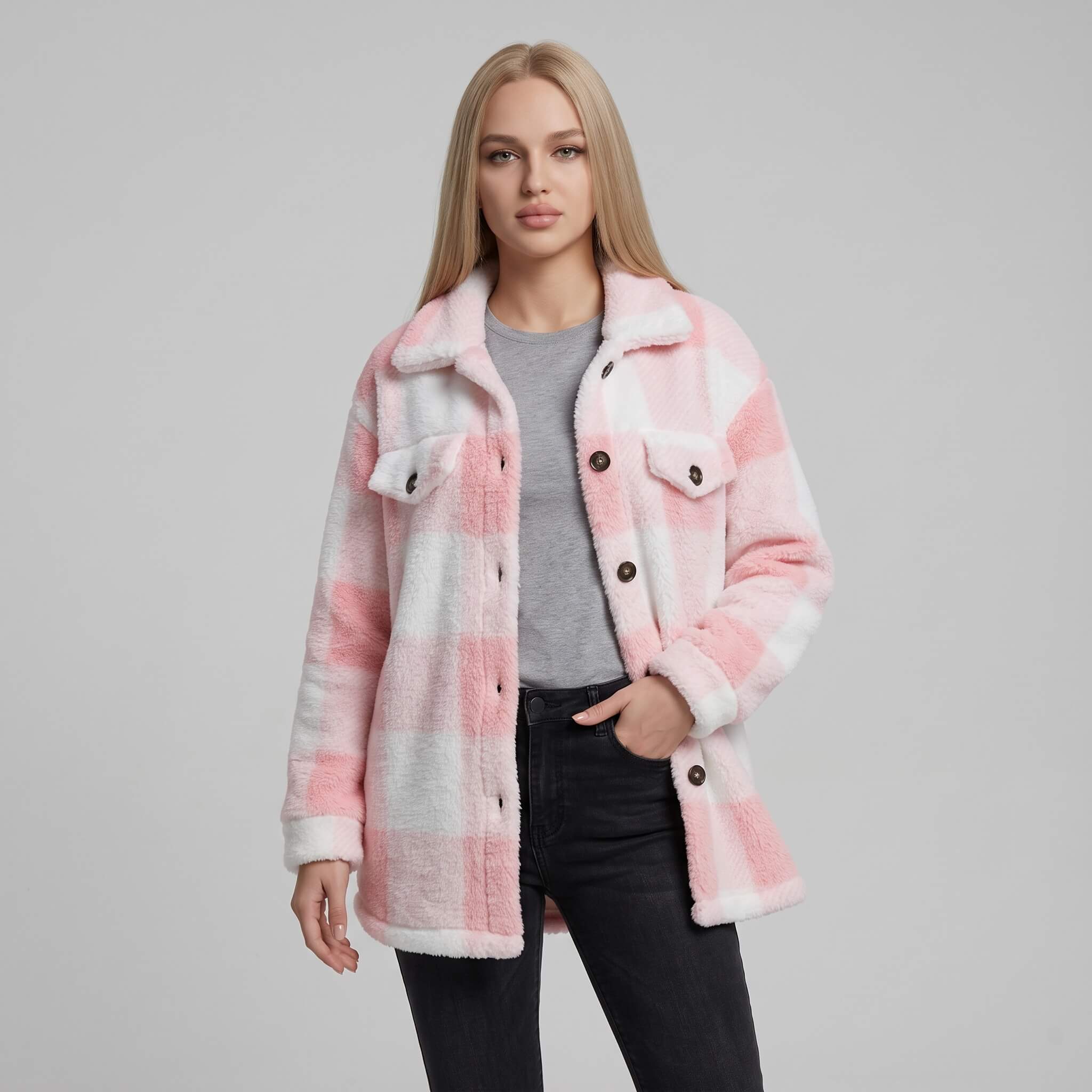 Women's Plaid Teddy Fleece Shacket - Image 3