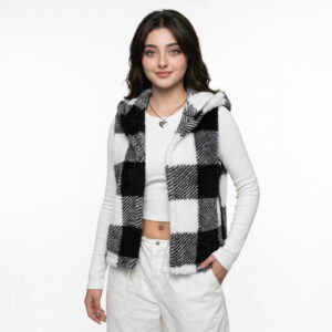 Women's Plaid Teddy Hooded Vest