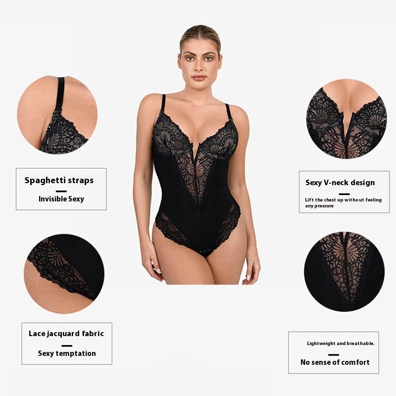 Women's Lace-Trim Sculpting Bodysuit - Image 9