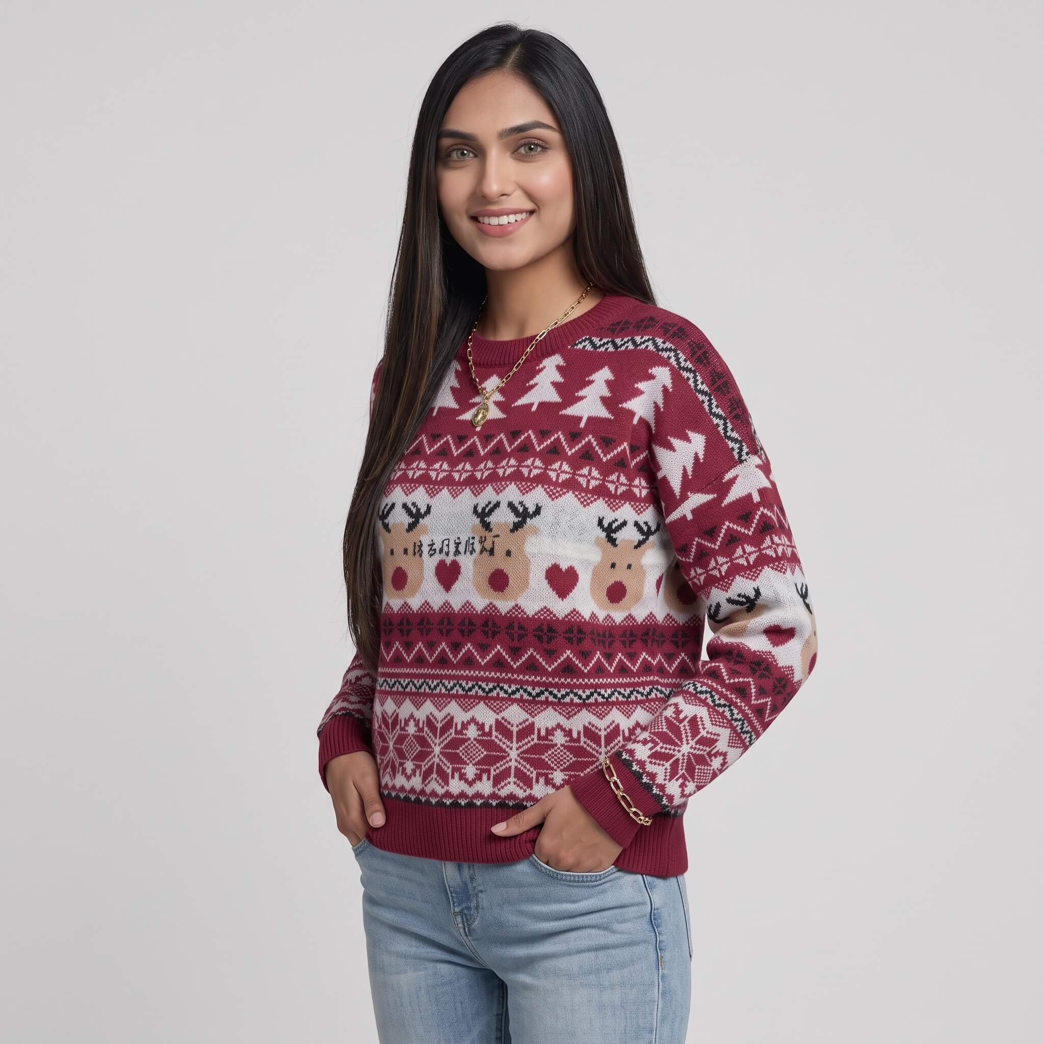Women's Reindeer & Tree Knit Christmas Sweater - Image 2
