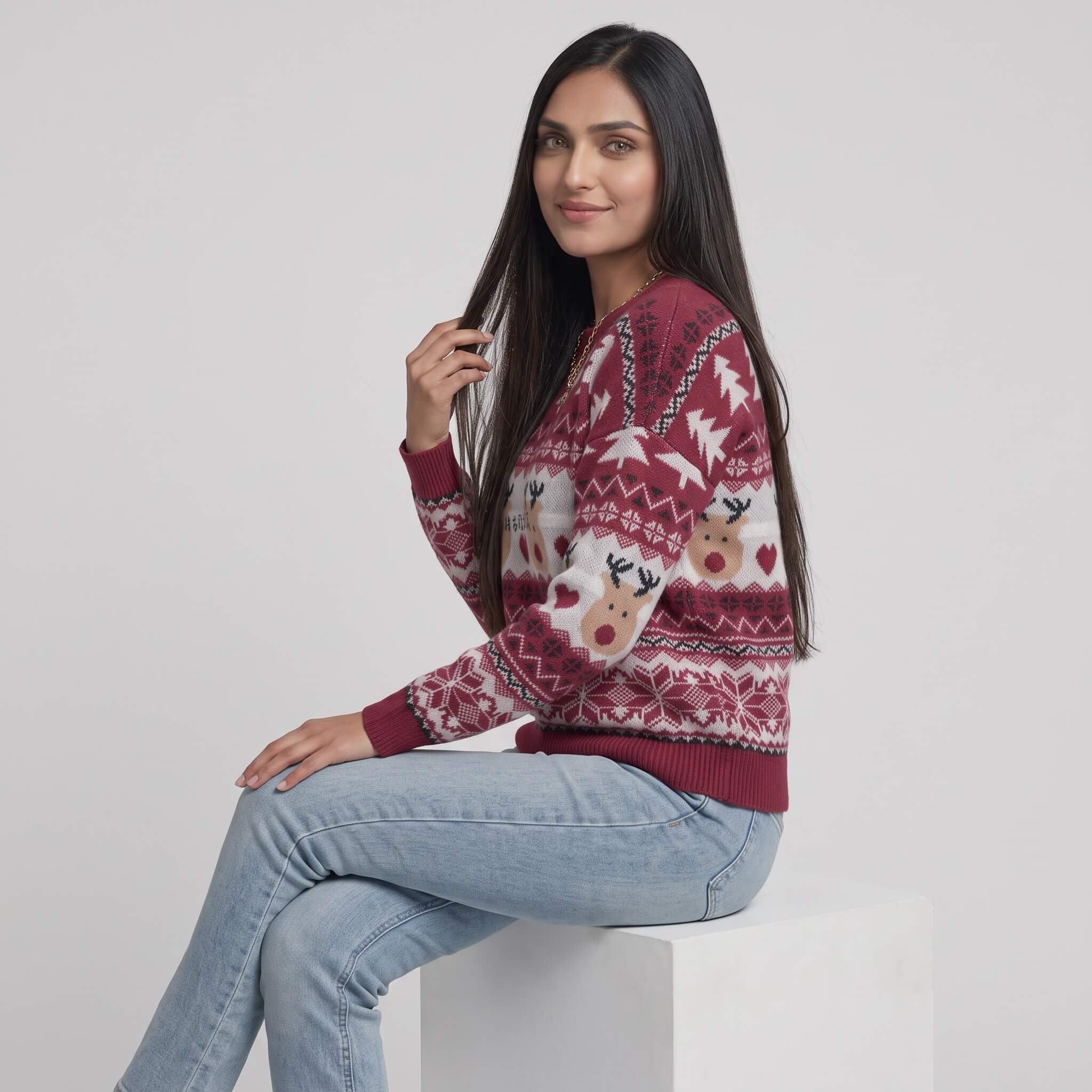 Women's Reindeer & Tree Knit Christmas Sweater - Image 6