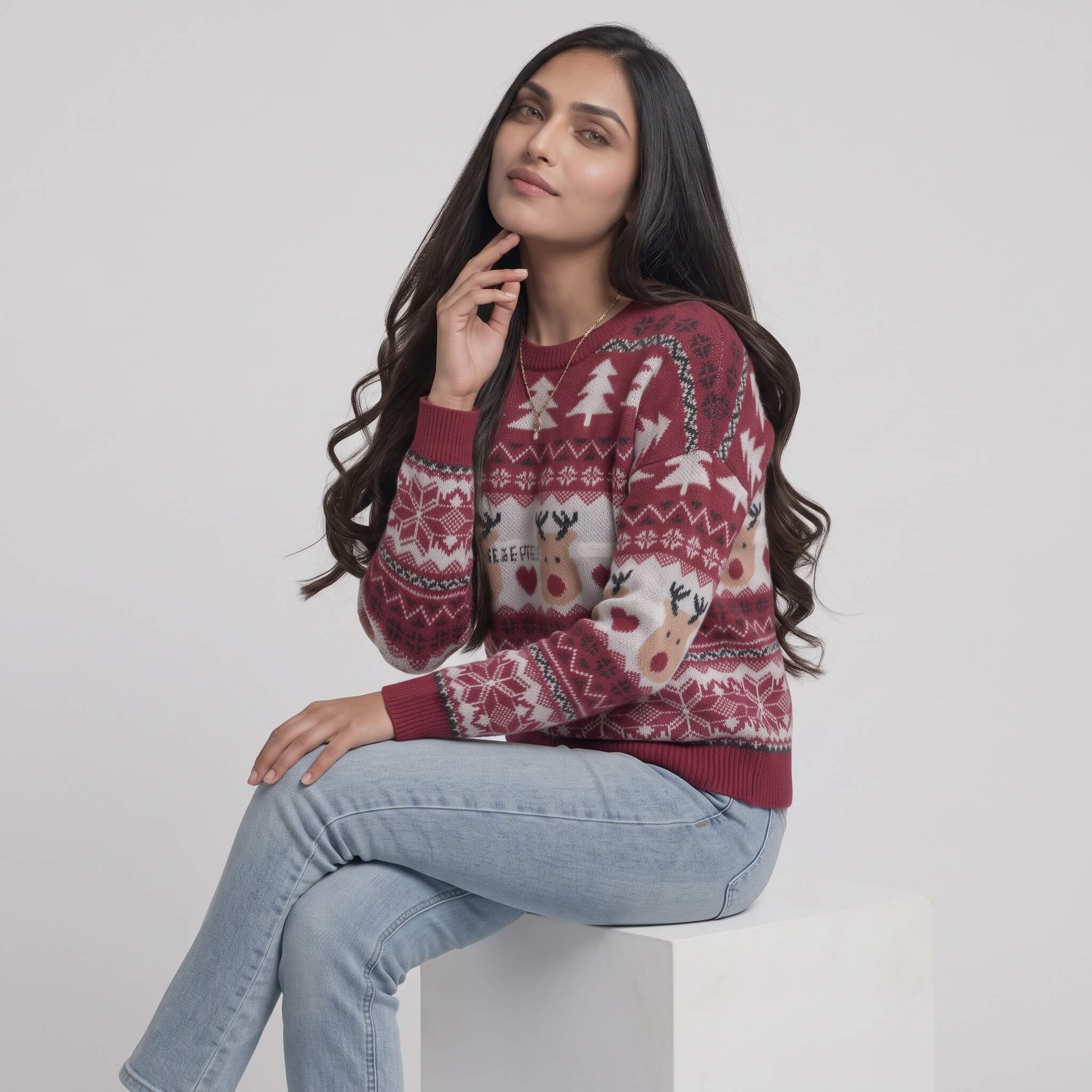 Women's Reindeer & Tree Knit Christmas Sweater - Image 5
