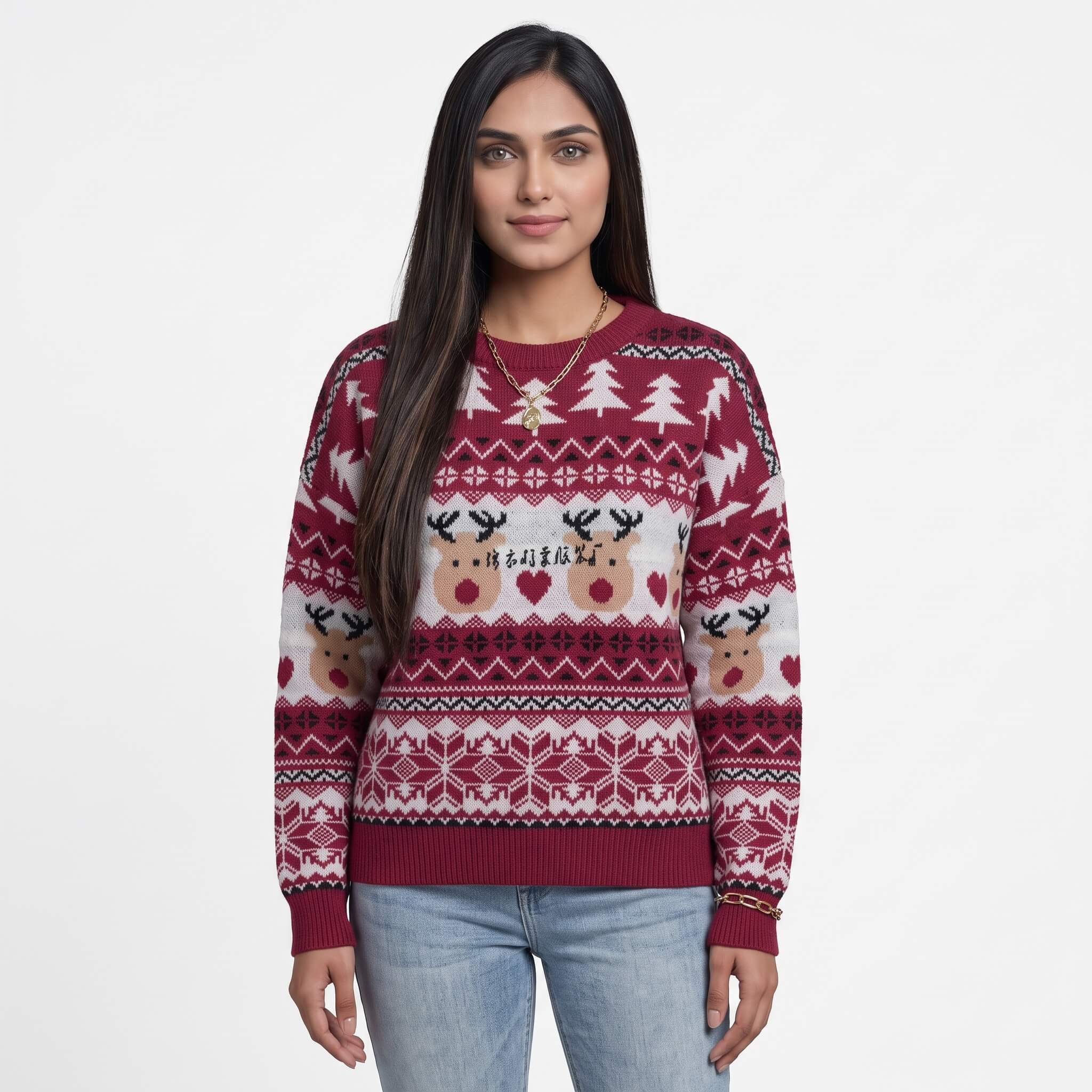 Women's Reindeer & Tree Knit Christmas Sweater